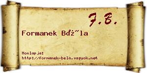 Formanek Béla névjegykártya