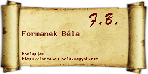 Formanek Béla névjegykártya